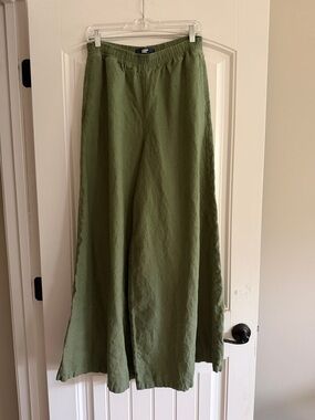 Lands' End Olive Green Wide-Leg Linen-Blend Pants